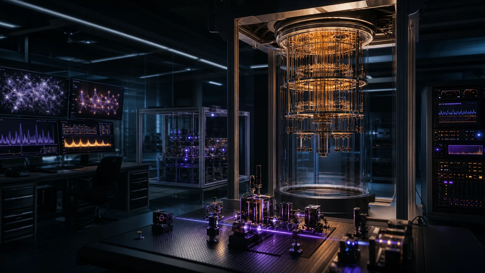 Concept visualization of a fault-tolerant quantum-computer engineering laboratory focused on b1.1 noise model, illustrating B1.1 Noise model.