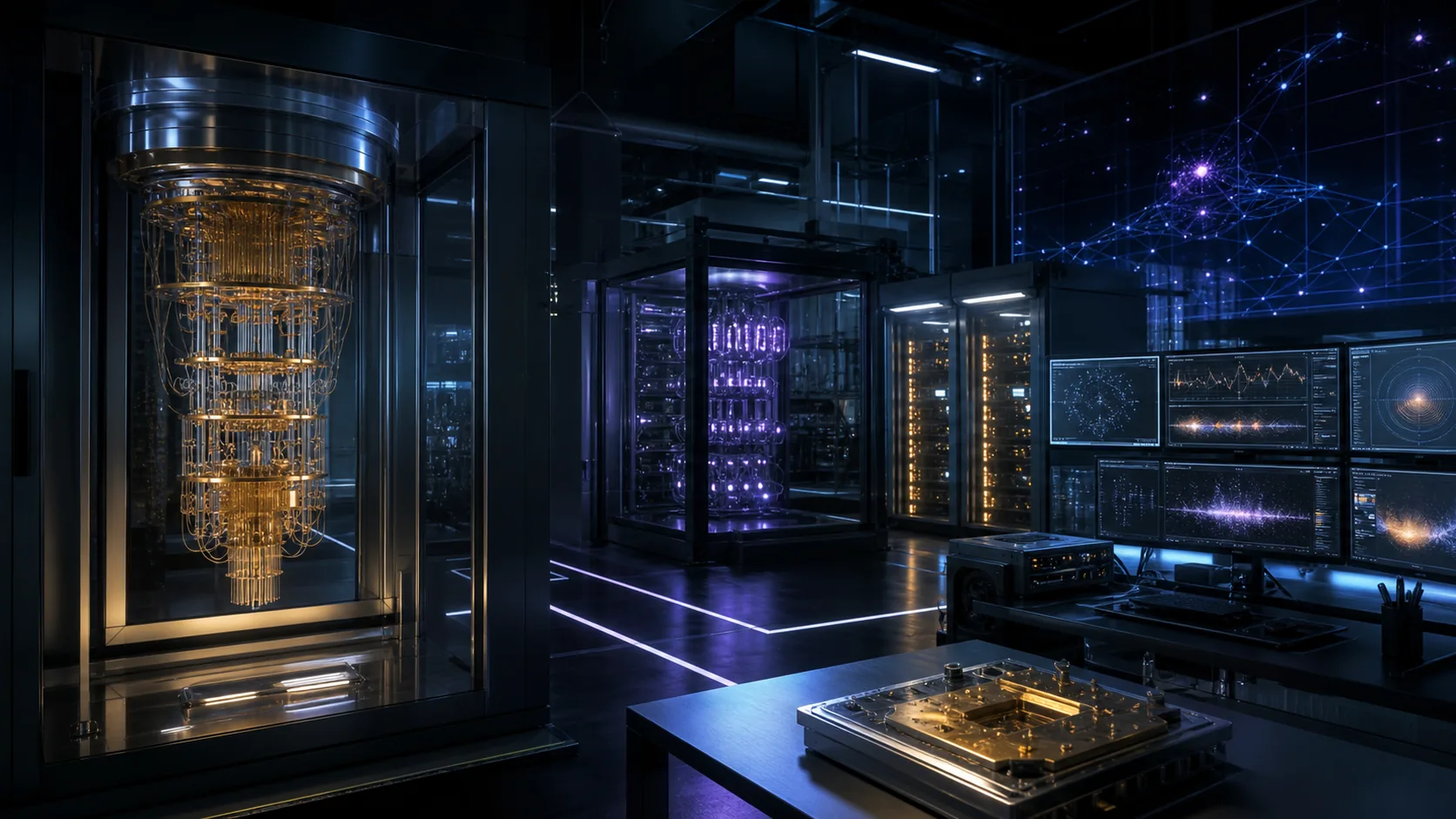 Concept visualization of a fault-tolerant quantum-computer engineering laboratory focused on b4.1 two-stage strategy, illustrating B4.1 Two-stage strategy.